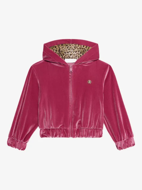 Roberto Cavalli Junior velvet leopard-print hood sweatshirt