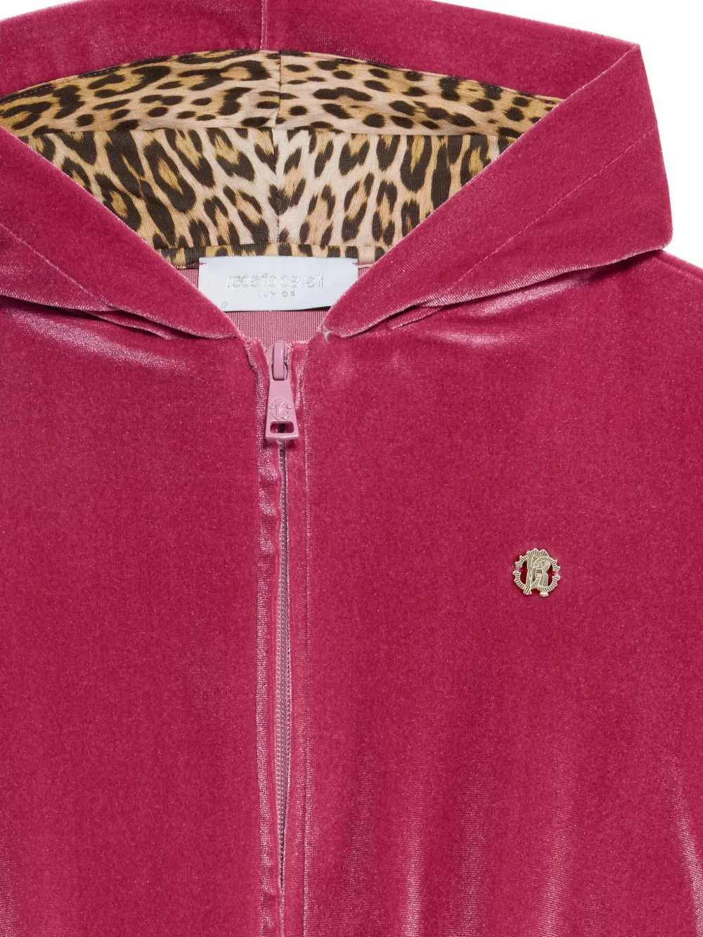 Roberto Cavalli Fluwelen sweater met luipaardprint en capuchon Roze