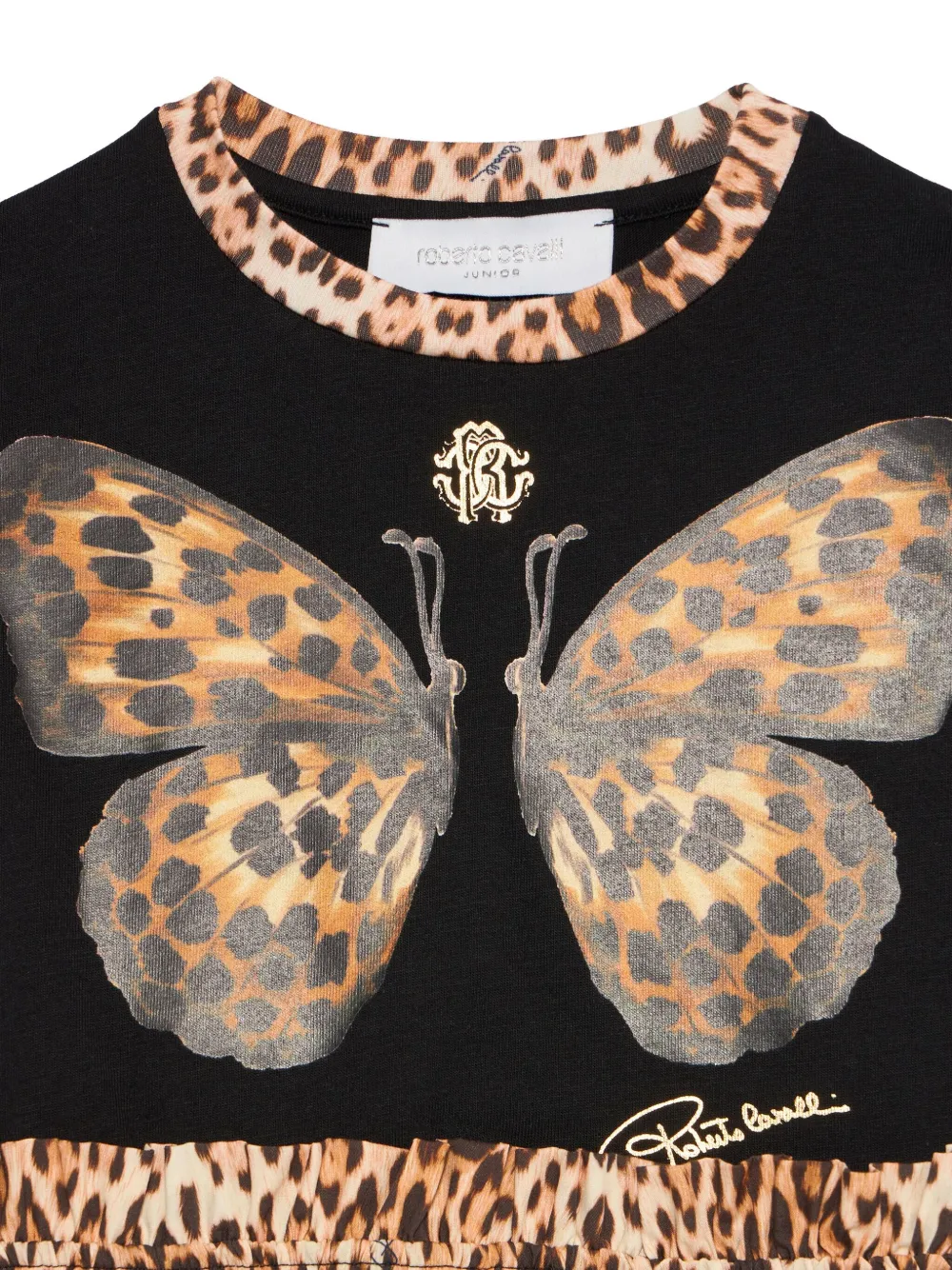 Roberto Cavalli Jurk met vlinder- en jaguarprint Zwart