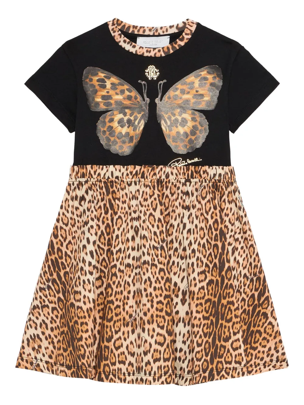 Roberto Cavalli Jurk met vlinder- en jaguarprint Zwart