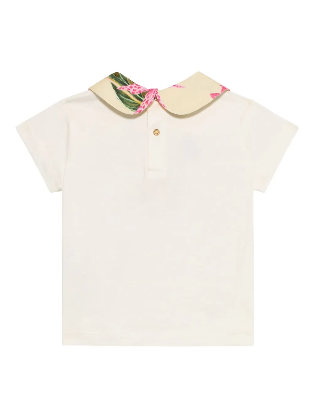 Roberto Cavalli Junior T-shirt met geborduurde vlinder en bloemkraag Wit
