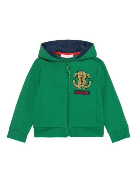 Roberto Cavalli Junior monogram embroidered zip hoodie