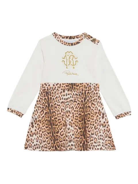 Roberto Cavalli Junior logo-plaque leopard-print dress
