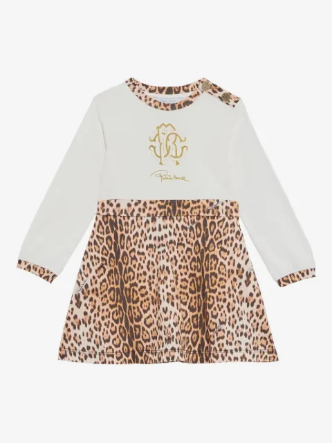 Roberto Cavalli Junior logo-plaque leopard-print dress