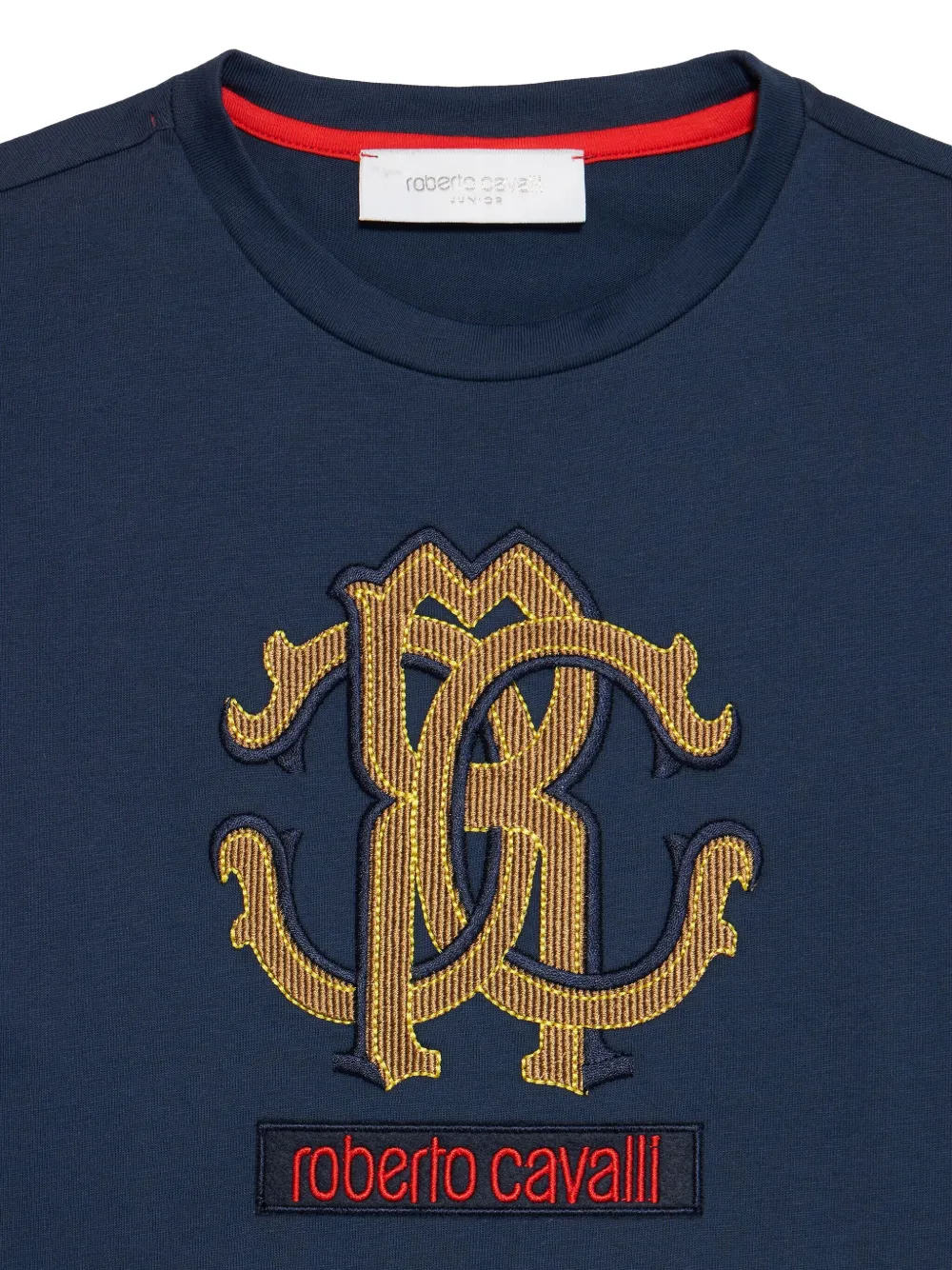 Roberto Cavalli T-shirt met geborduurd logo Blauw