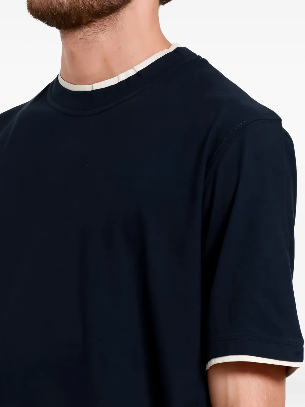 Paolo Pecora Katoenen T-shirt met contrasterende afwerking 6685 NAVY BLUE