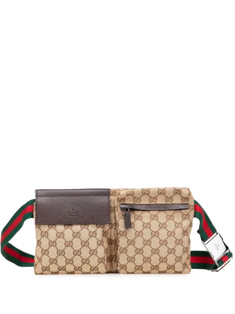 Gucci Pre-Owned شنطة وسط 'GG كانفا ويب' بجيب مزدوج 2000-2015