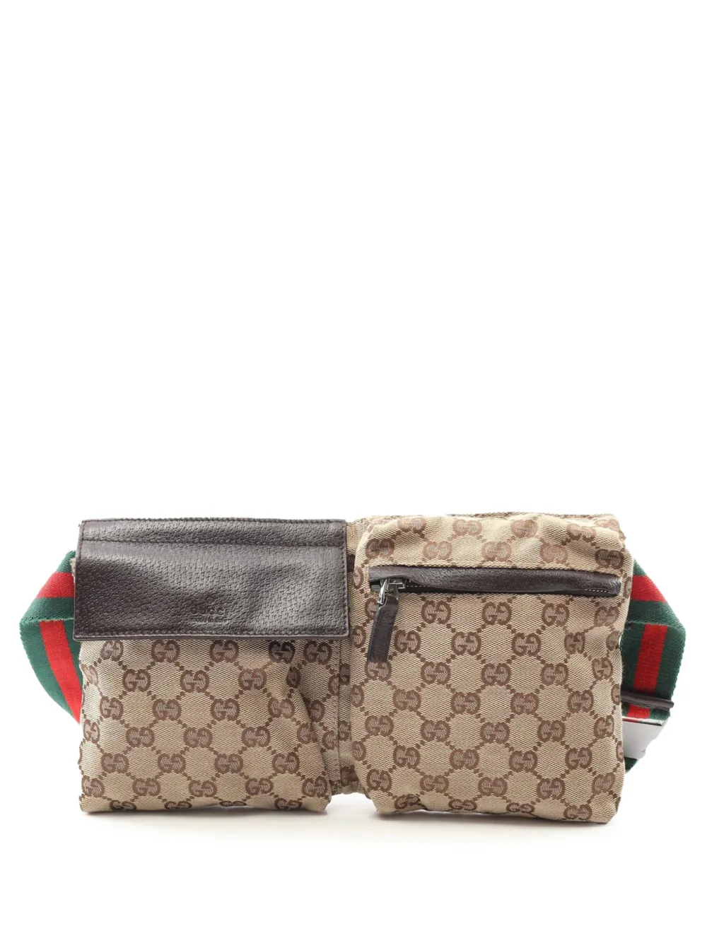 Gucci Pre-Owned 2000-2015 GGキャンバス ウェブ ダブル ポケット ベルトバッグ - ブラウン Gucci Pre-Owned 2000-2015 GGキャンバス ウェブ ダブル ポケット ベルトバッグ - ブラウン