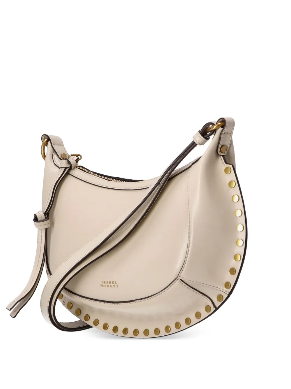 ISABEL MARANT Oskan Moon crescent-shaped studded shoulder bag Beige