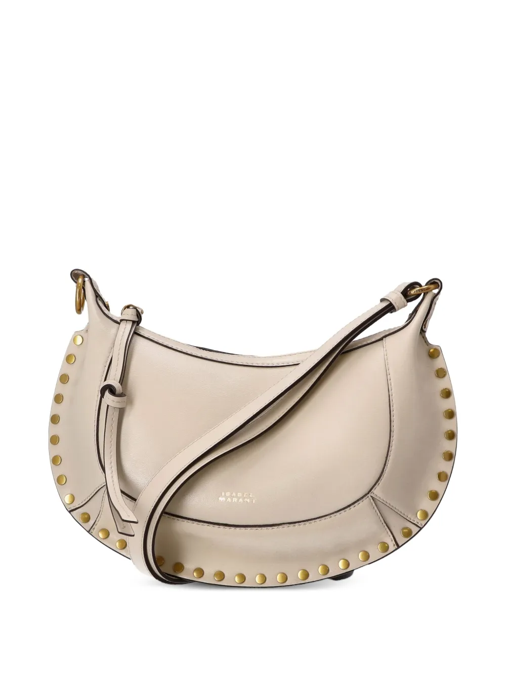 ISABEL MARANT Oskan Moon crescent-shaped studded shoulder bag Beige