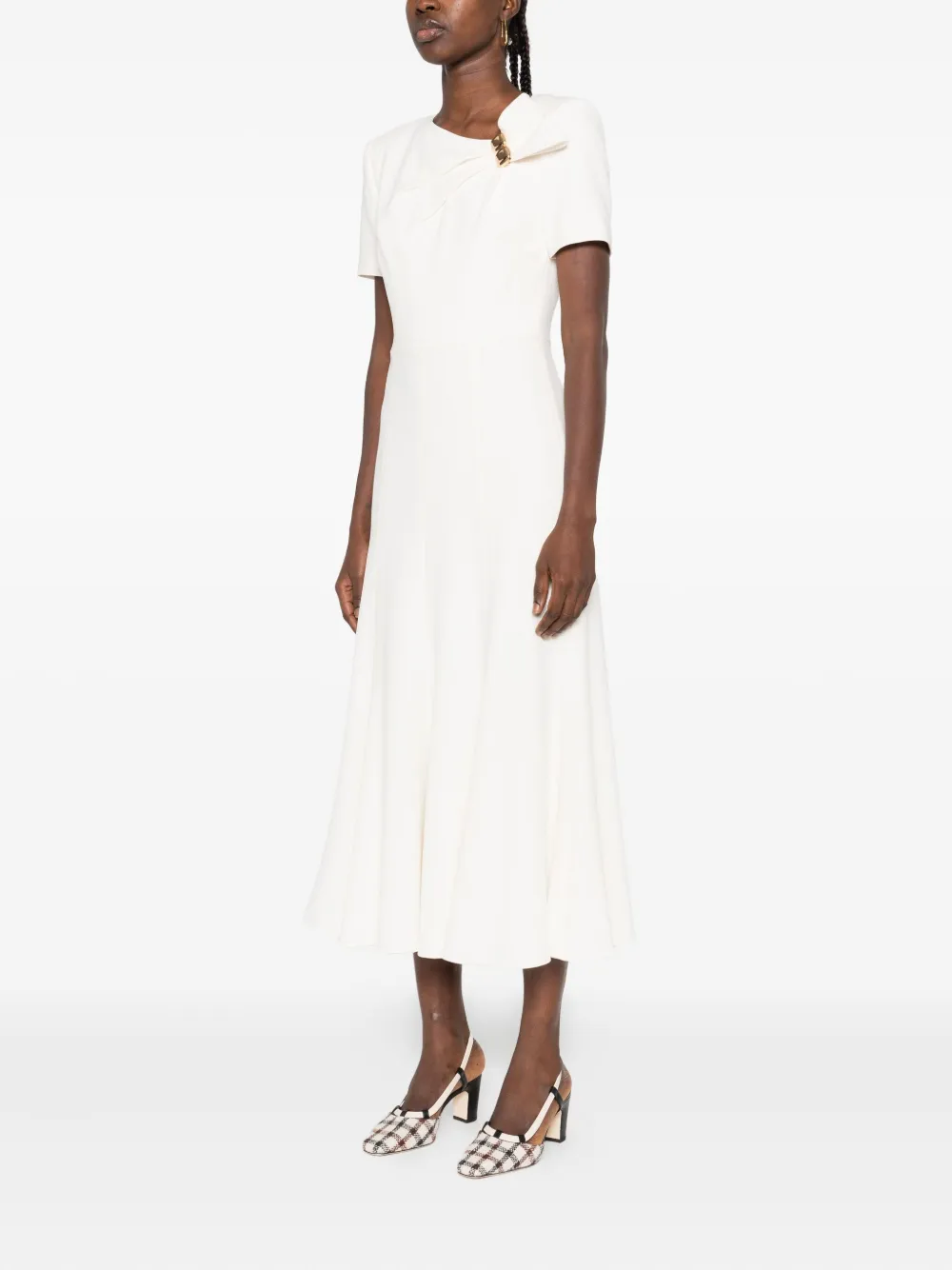 Roland Mouret Geplooide midi-jurk met geknoopt detail Beige