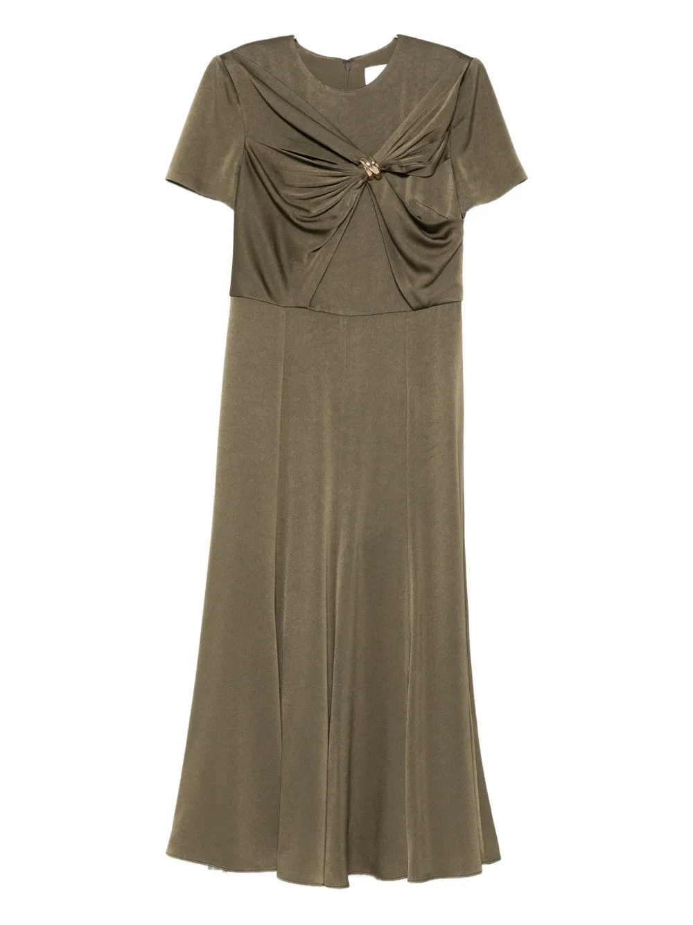 Roland Mouret Gathered Crepe Satin Midi Dress In Green