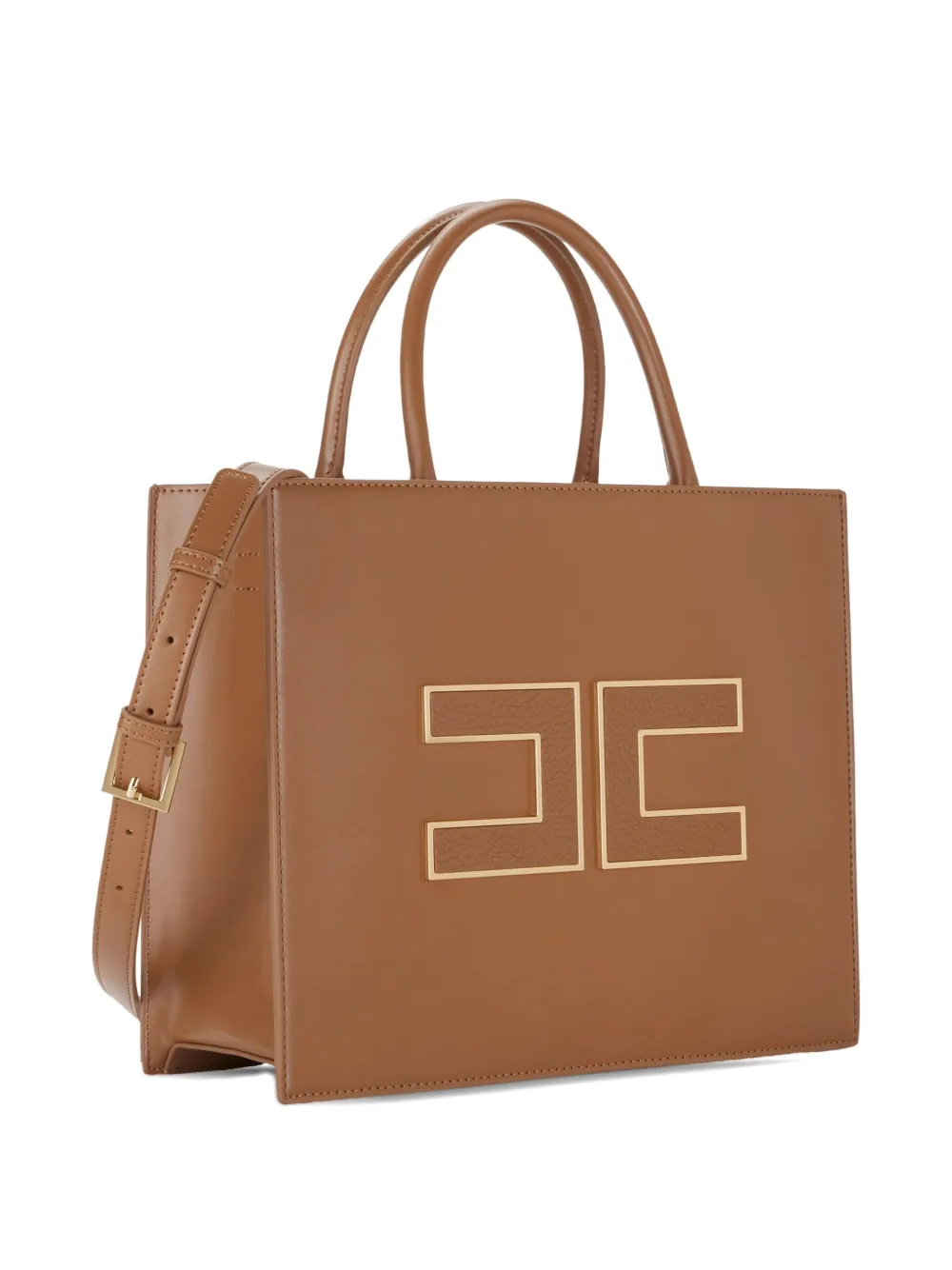 Elisabetta Franchi Leren shopper met logoplakkaat Bruin