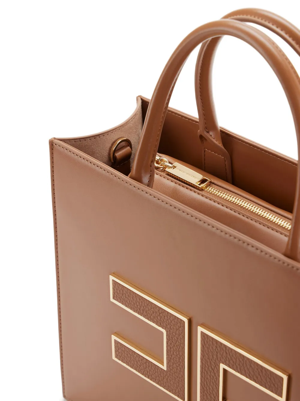 Elisabetta Franchi Leren shopper met logoplakkaat Bruin
