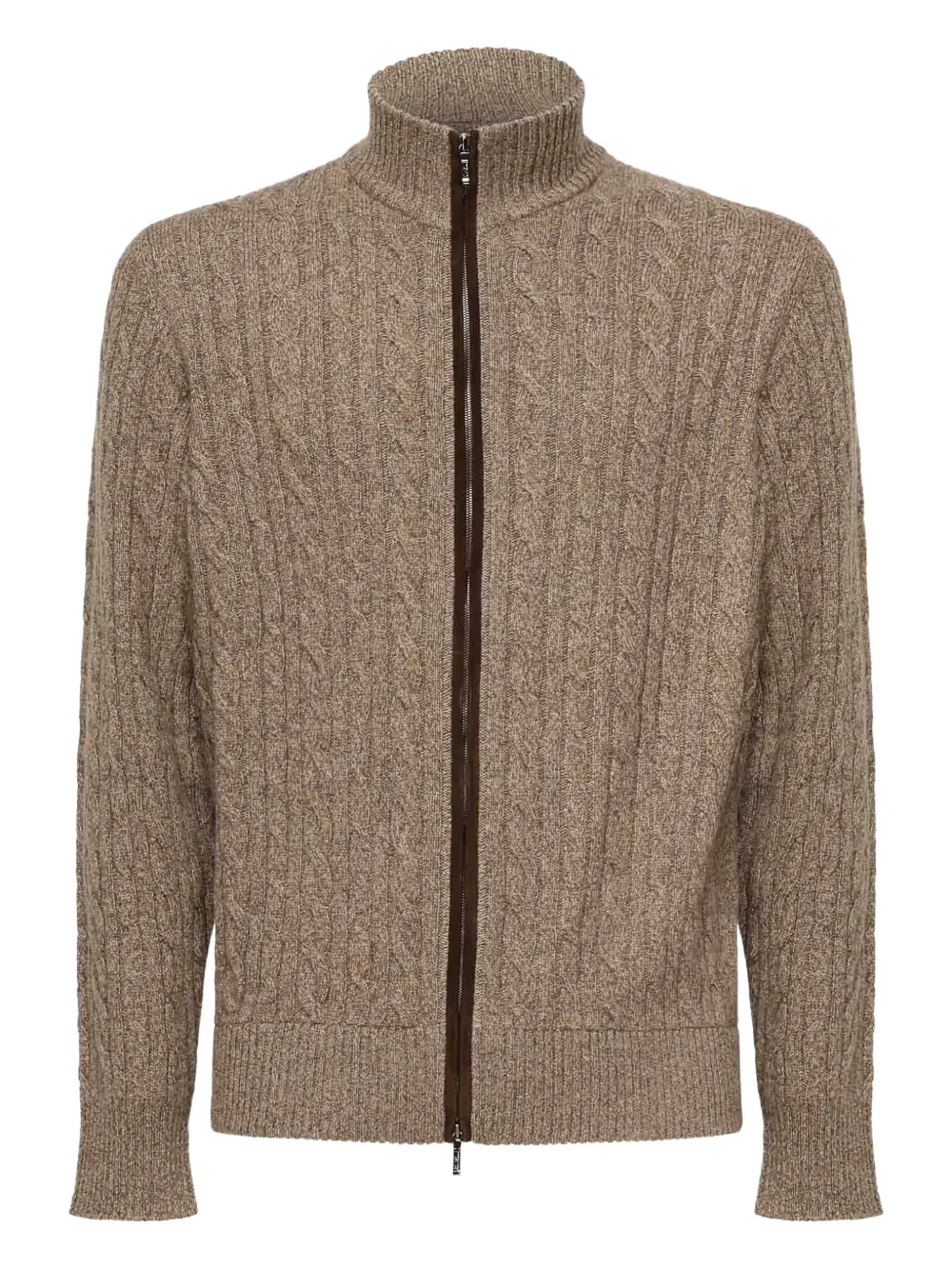 cable-knit zip-front cardigan