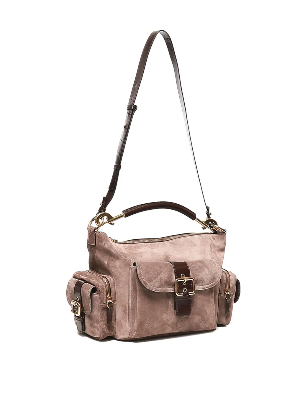 Chloé Suede Buckle Cross-body Bag In Neutral