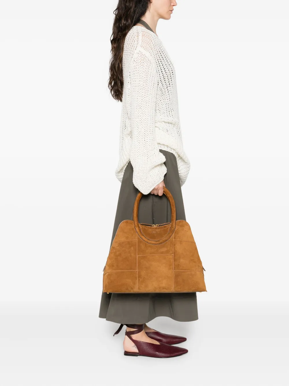 STAUD suede panelled tote bag Bruin