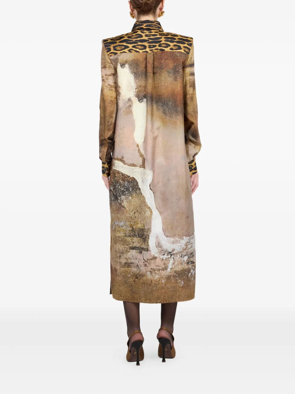Roberto Cavalli Blousejurk met marmerprint Bruin