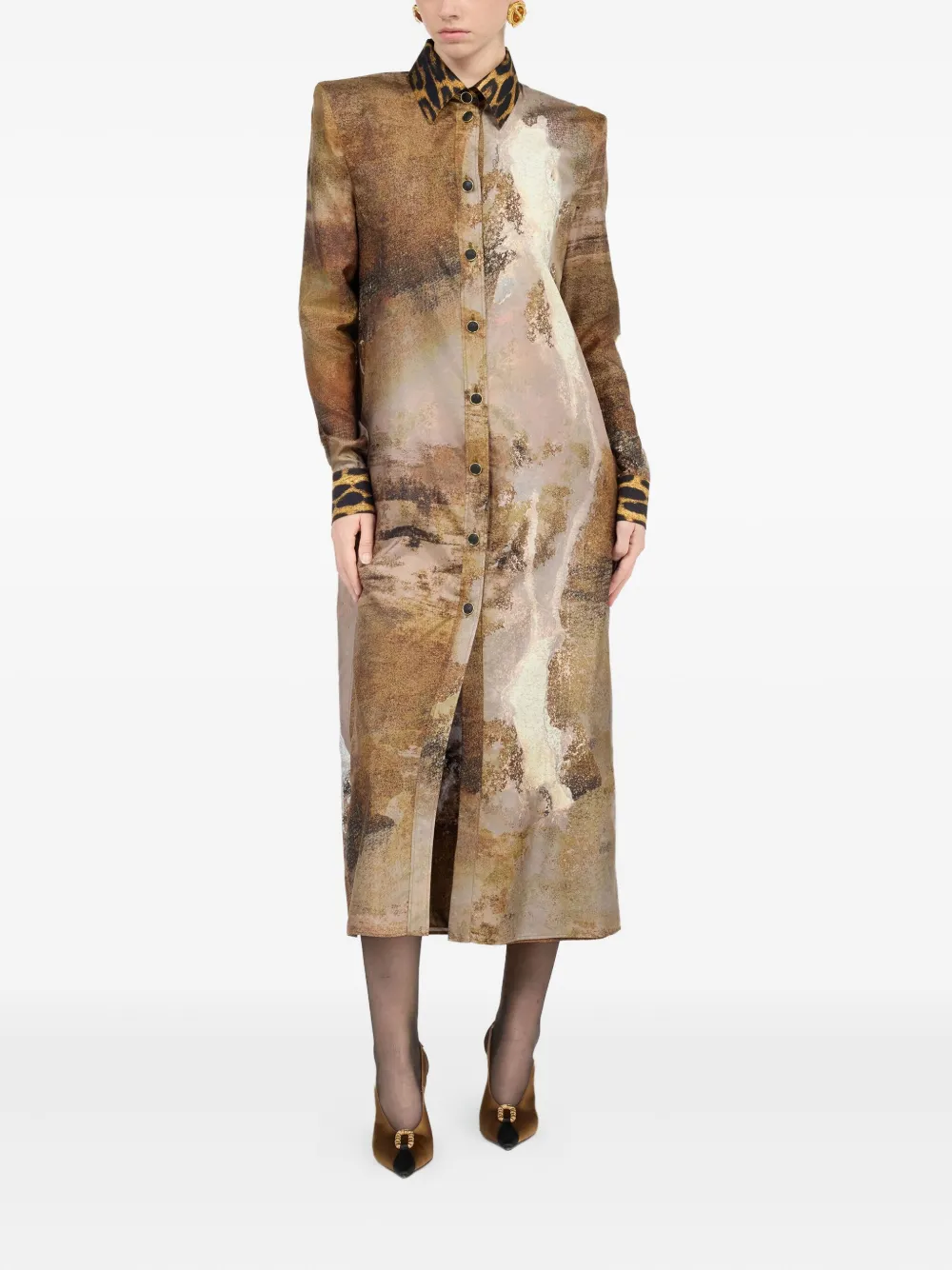 Roberto Cavalli Blousejurk met marmerprint - Bruin