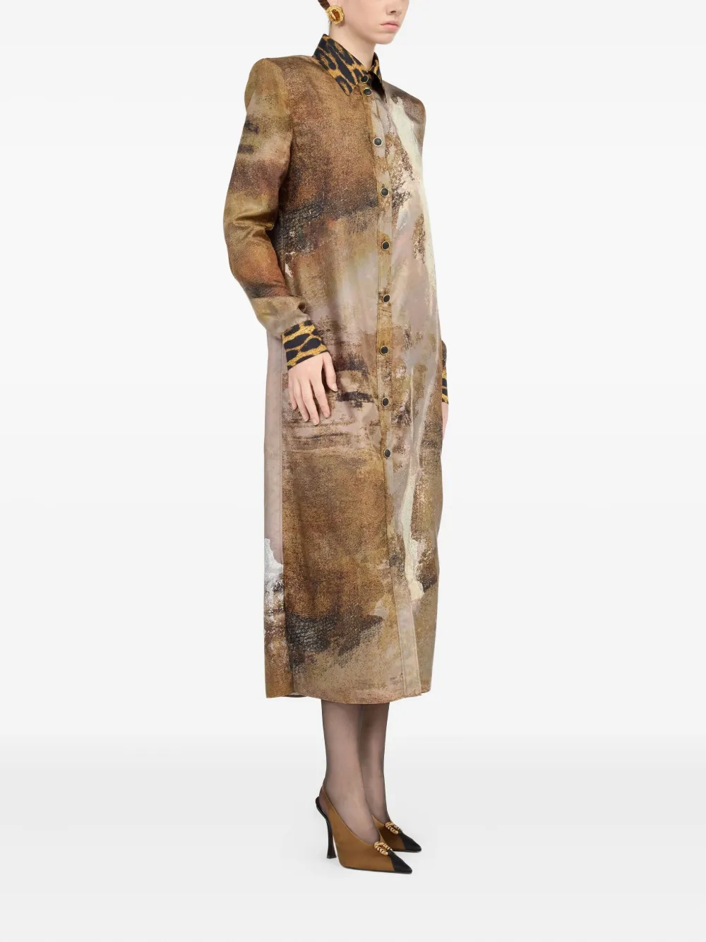 Roberto Cavalli Blousejurk met marmerprint Bruin