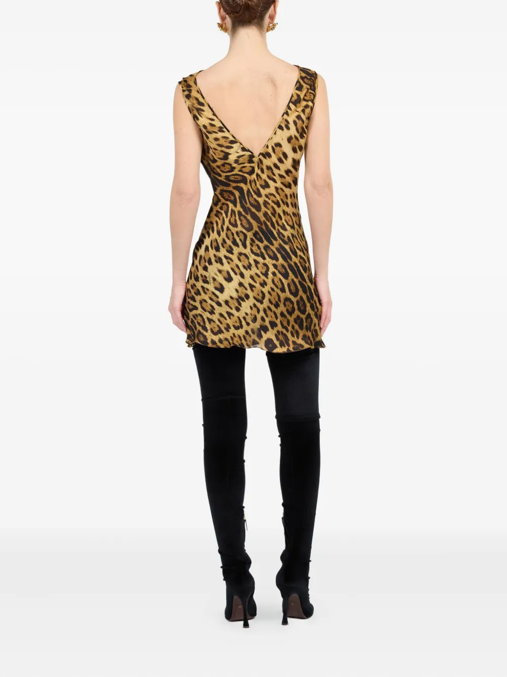 Roberto Cavalli Mini-jurk met jaguarprint en col Bruin