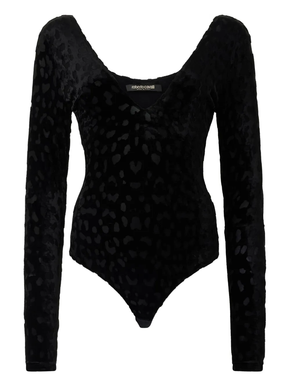 Roberto Cavalli Black Bodysuit With Jaguar Skin Pattern In Black