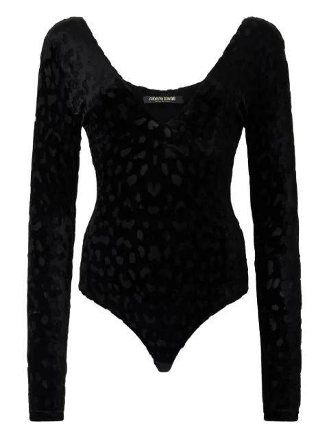 Roberto Cavalli jaguar-print velvet bodysuit