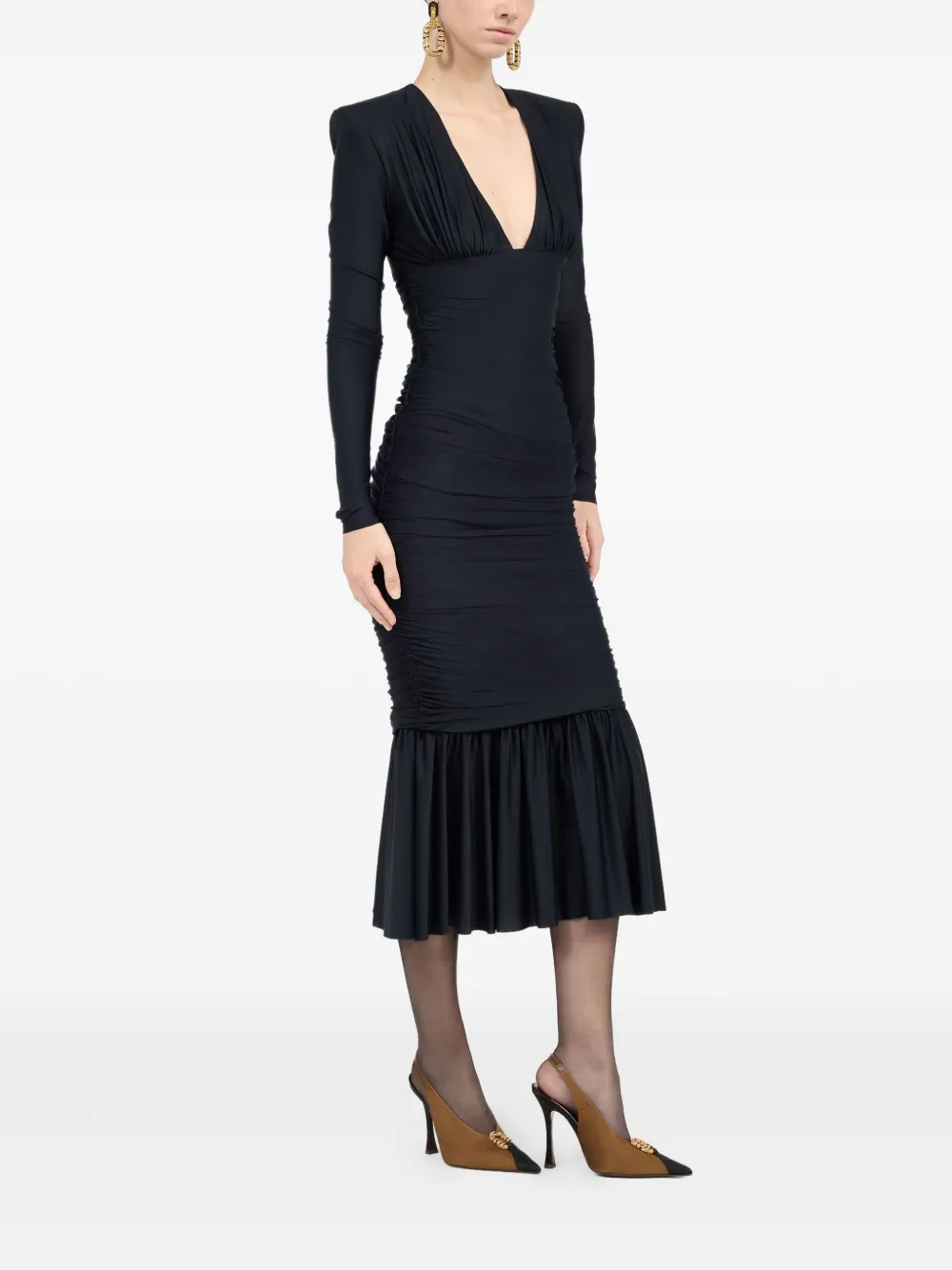 Roberto Cavalli Midi-jurk met ruches Zwart