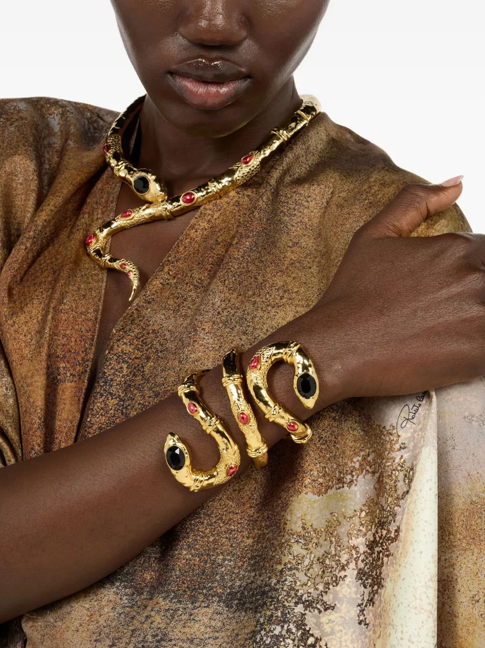 Roberto Cavalli snake-shape rigid bracelet - Goud