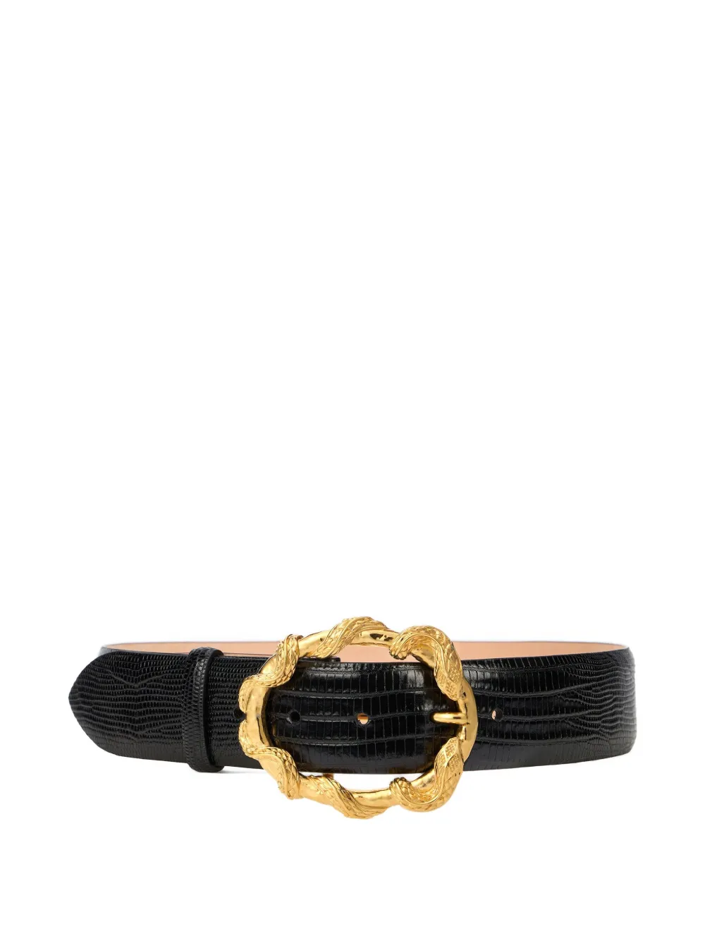 Roberto Cavalli Black Belt With Cobra Print And Snake Buckle In Black