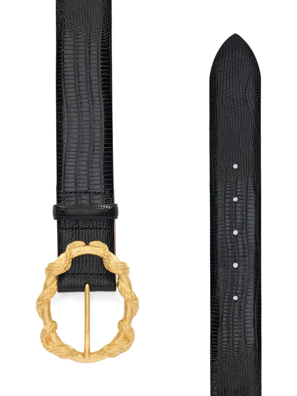 Roberto Cavalli Black Belt With Cobra Print And Snake Buckle In Black