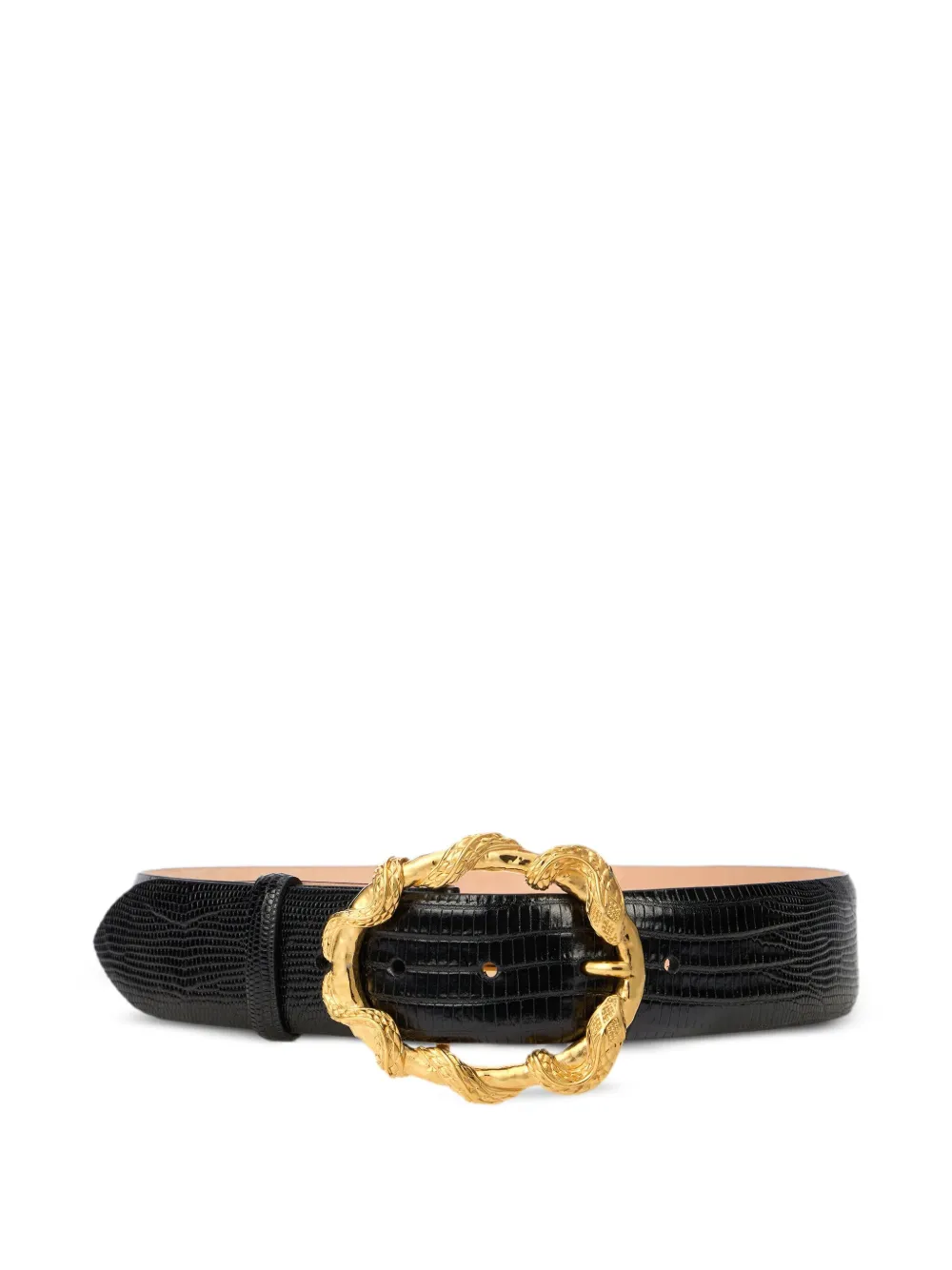 Roberto Cavalli Black Belt With Cobra Print And Snake Buckle In Black