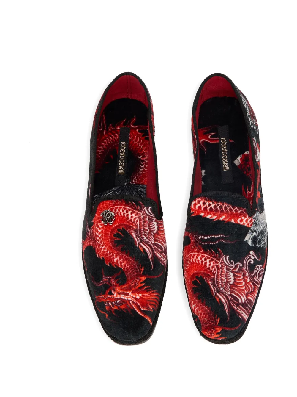 Roberto Cavalli dragon-print velvet loafers Black