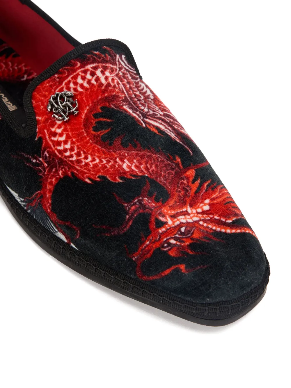 Roberto Cavalli dragon-print velvet loafers Black