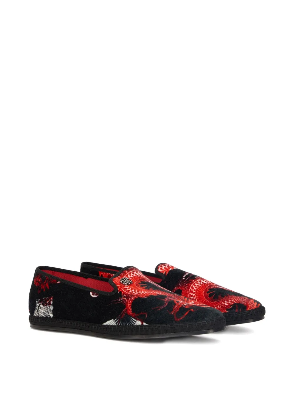 Roberto Cavalli dragon-print velvet loafers Black
