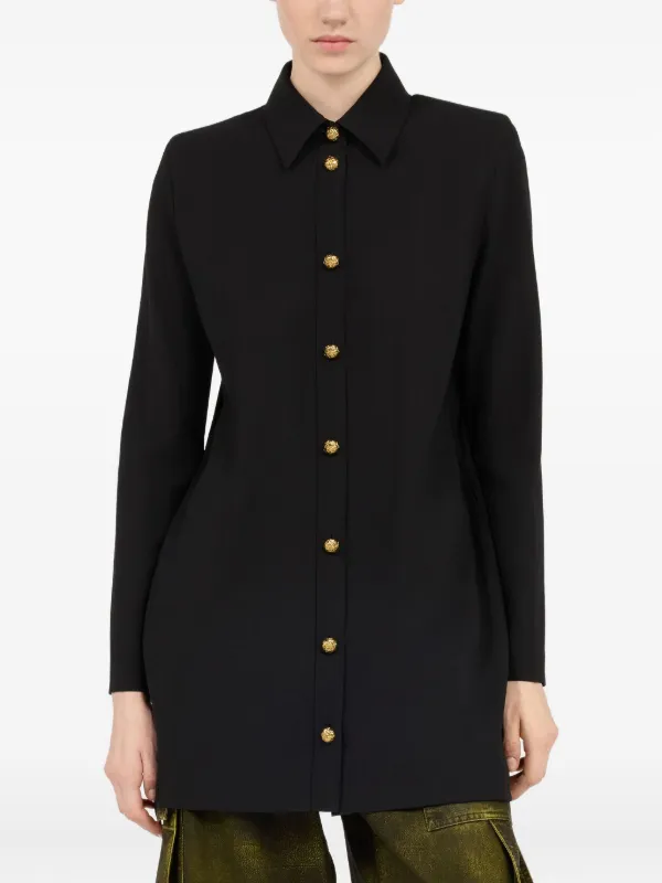 black dress with gold buttons down the front She Is Button Front Halter Midi Dress Tweed Black