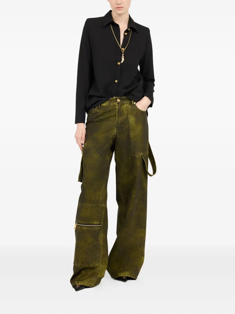 Roberto Cavalli Blousejurk met gouden knoop - Zwart