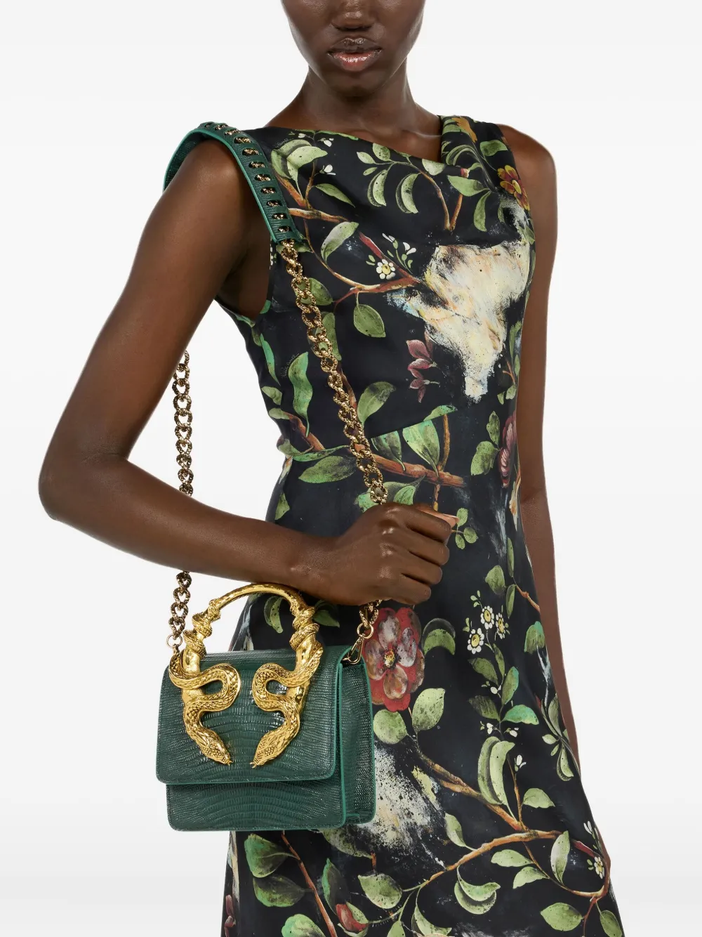 Roberto Cavalli Shopper verfraaid met slang - Groen