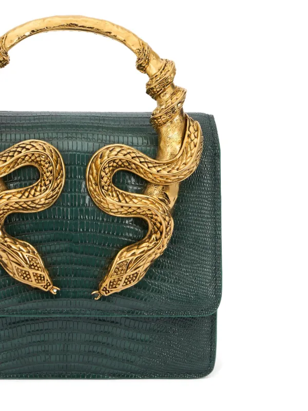 Roberto Cavalli スネークディテール ハンドバッグ | グリーン 
