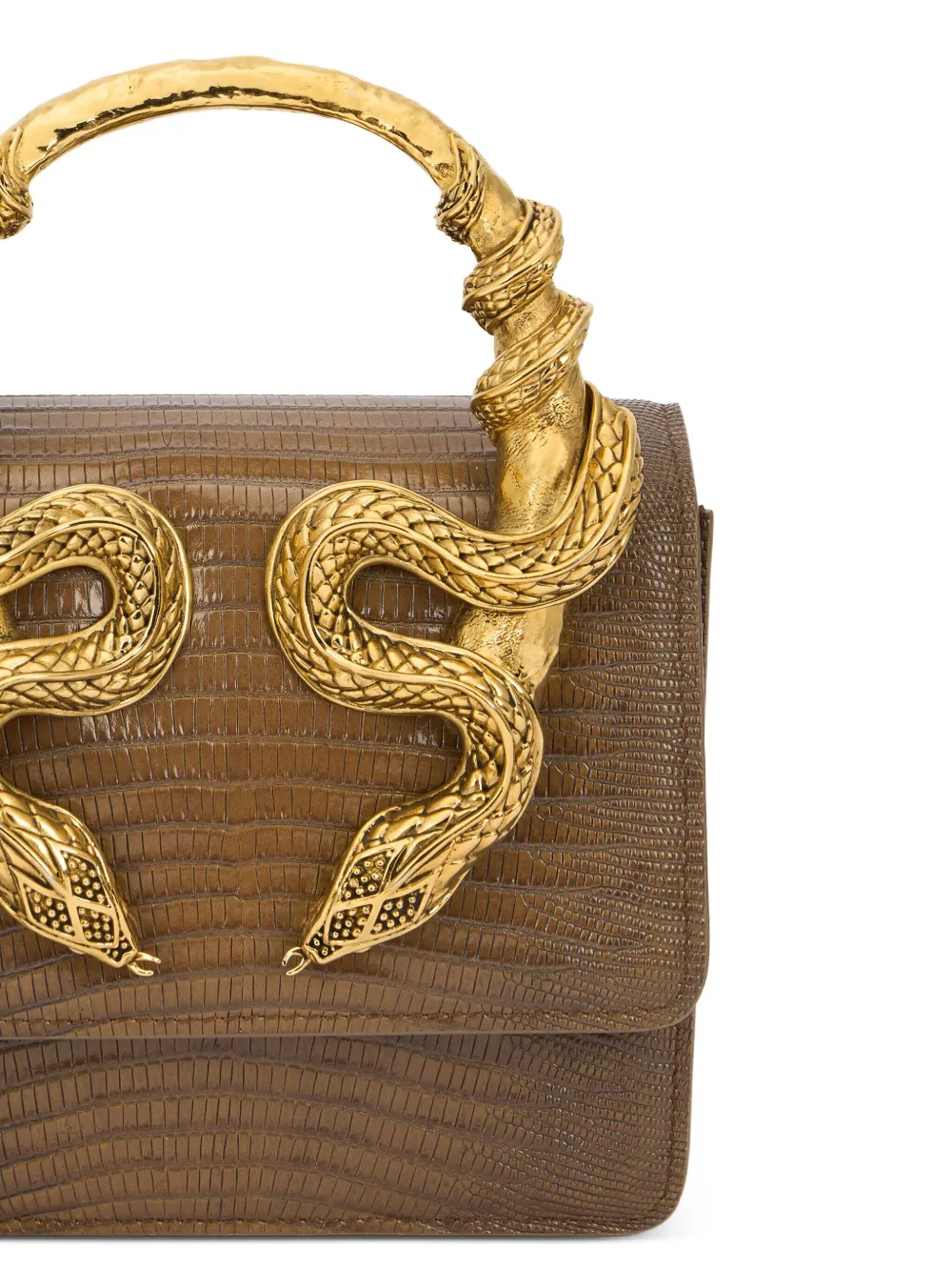 Roberto Cavalli Snake-embellished Leather Shoulder Bag In Brown