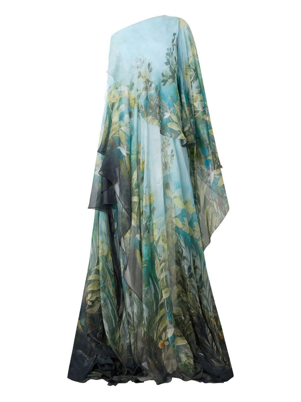 Roberto Cavalli Extra-long Silk Dress With Nature Print In Multi