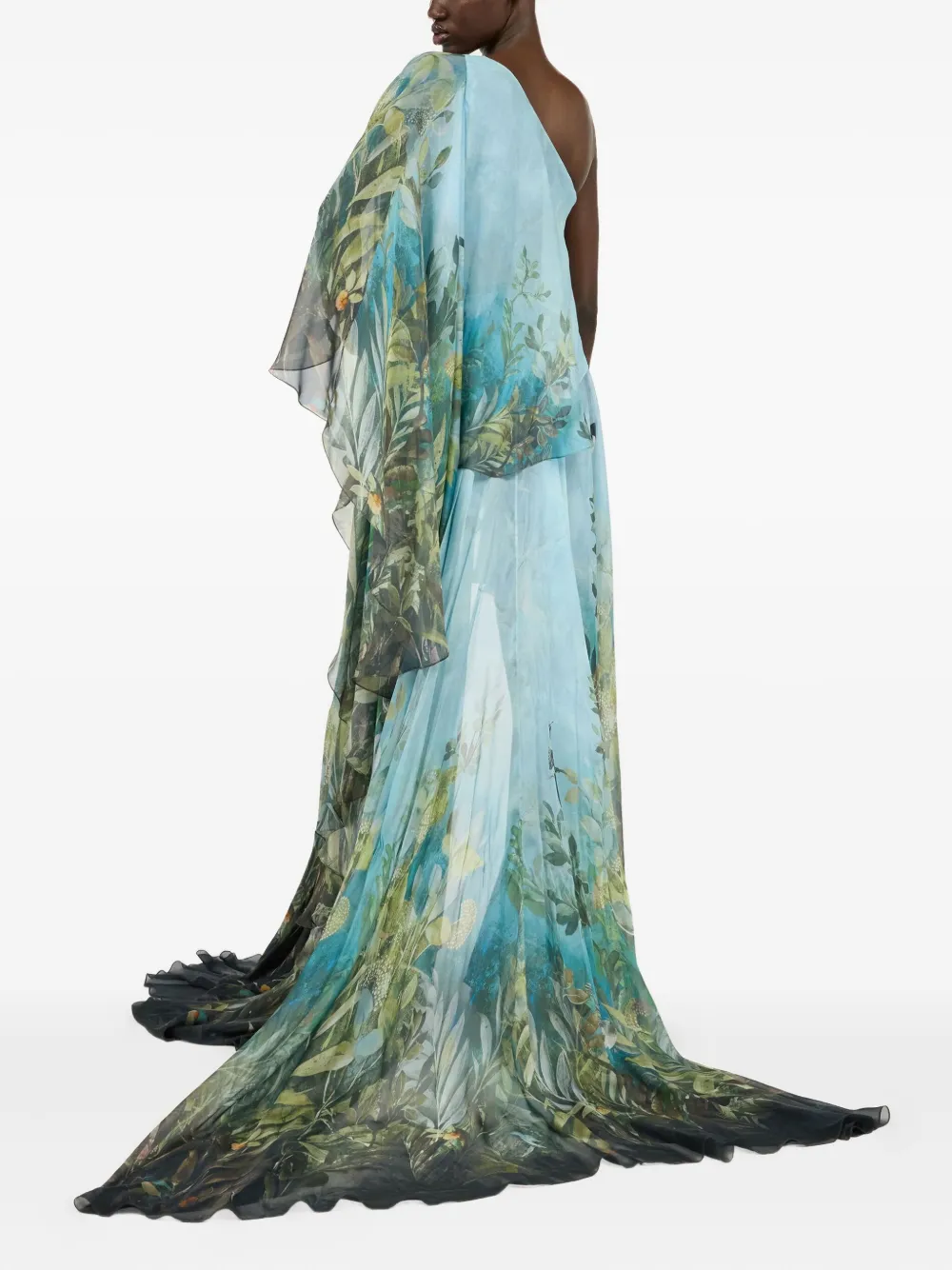 Roberto Cavalli Extra-long Silk Dress With Nature Print In Multi
