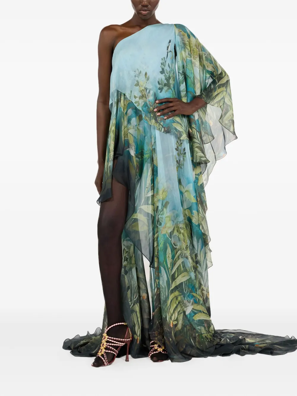 Roberto Cavalli Asymmetrische jurk met natuurprint - Blauw