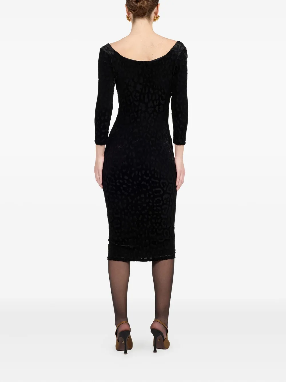 Roberto Cavalli Black Sheath Dress With Jaguar Skin Pattern In Black
