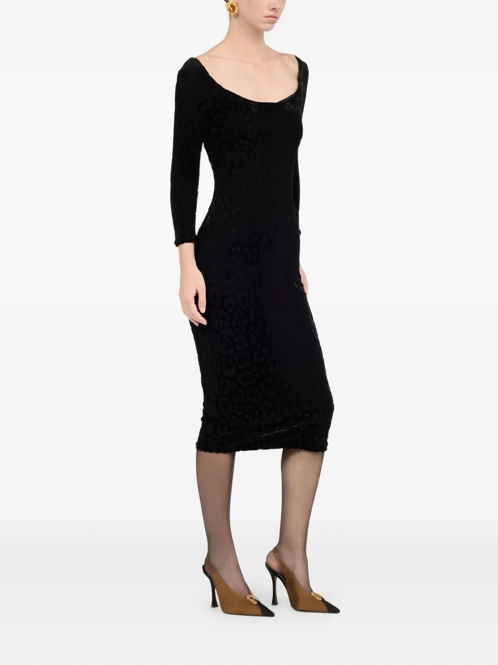Roberto Cavalli Black Sheath Dress With Jaguar Skin Pattern In Black