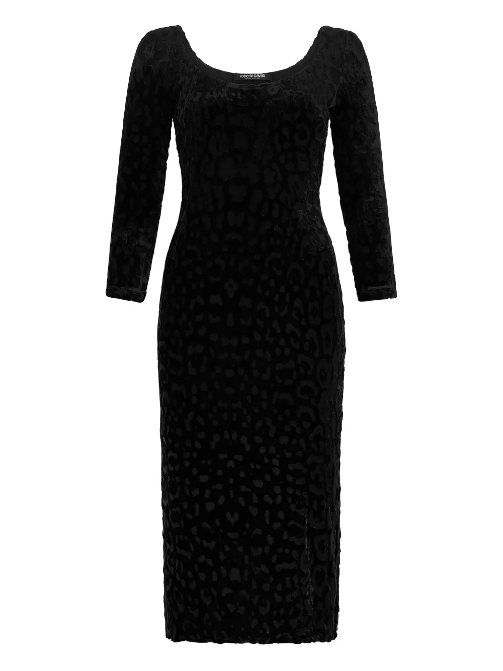 Roberto Cavalli Black Sheath Dress With Jaguar Skin Pattern In Black