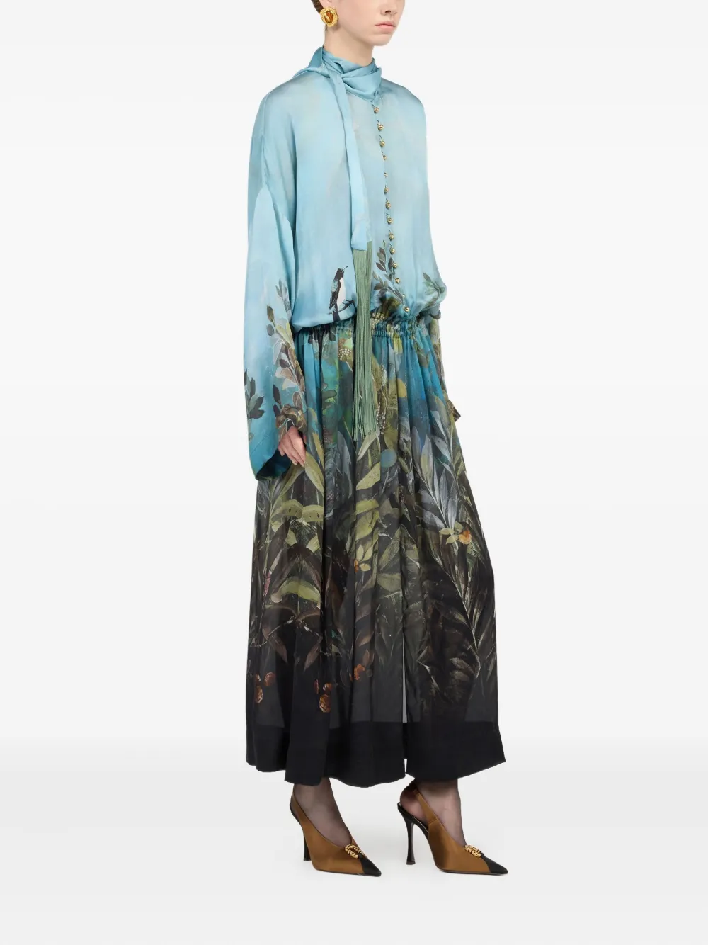 Roberto Cavalli nature-print maxi dress Blauw