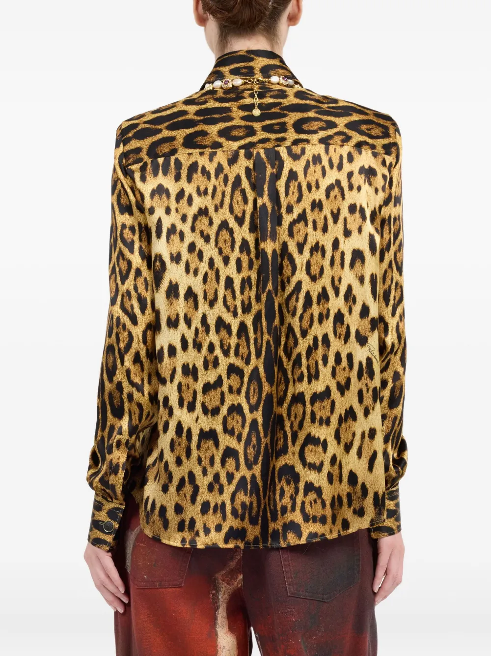 Roberto Cavalli Button-up blouse met jaguarprint Bruin