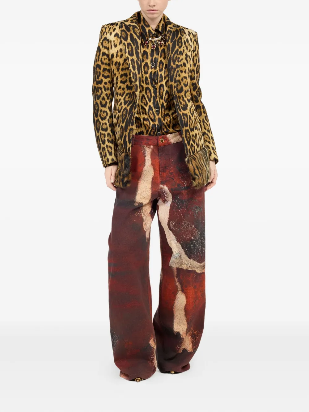 Roberto Cavalli Button-up blouse met jaguarprint - Bruin