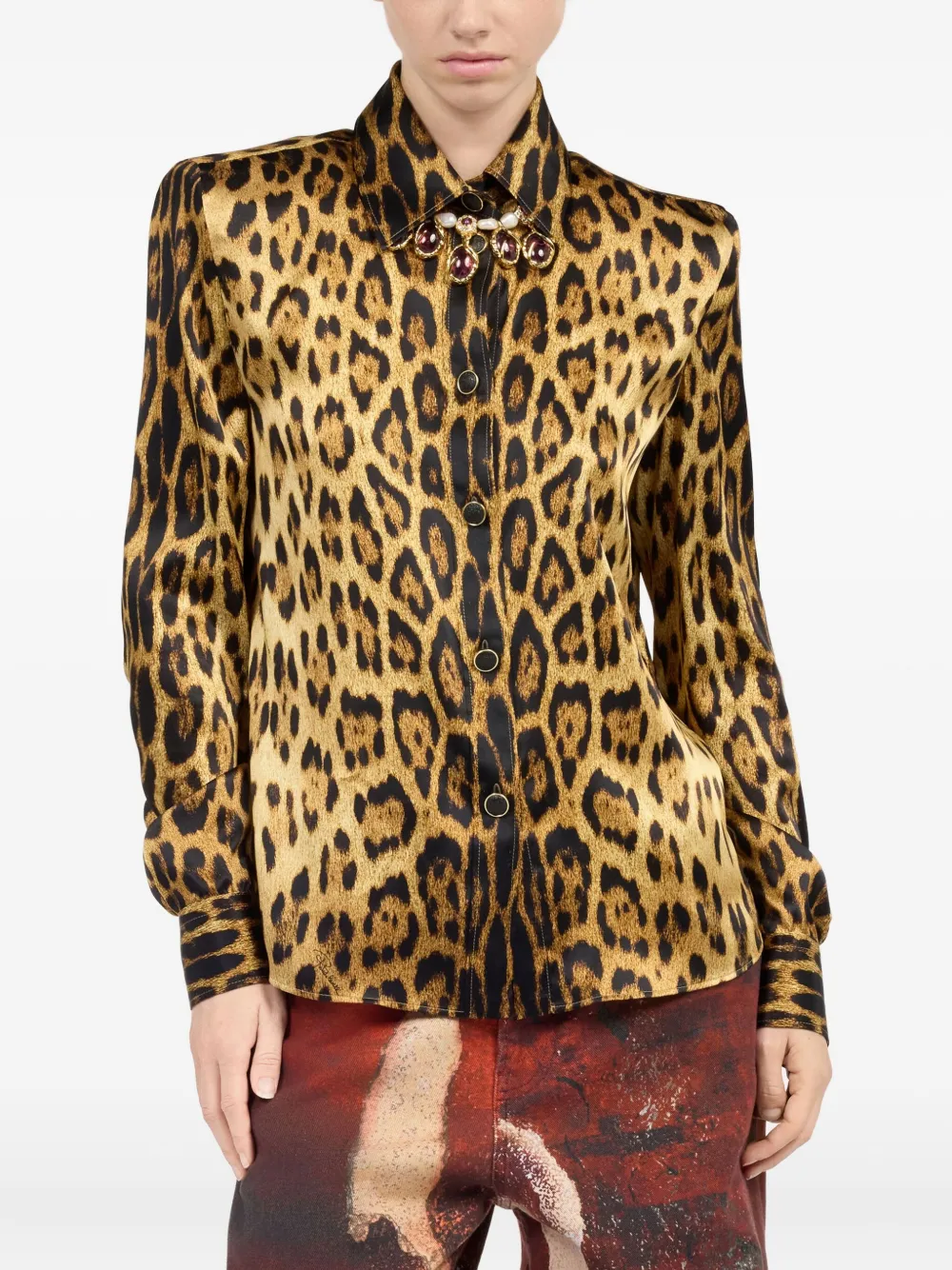 Roberto Cavalli Button-up blouse met jaguarprint Bruin